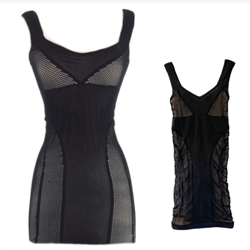 Bebe Black Nude Mesh Lace Body Con Dress